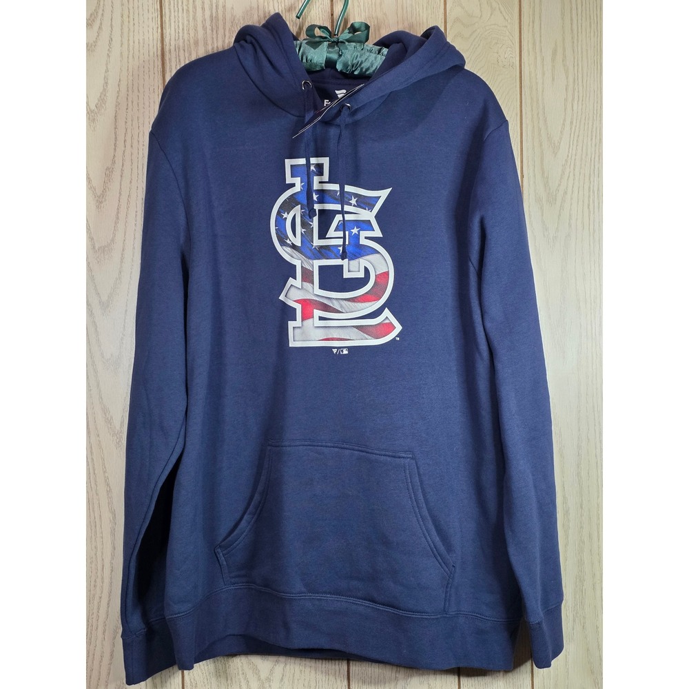 Fanatics MLB St Louis Cardinals Navy Blue American Flag Logo Hoodie Mens XXL NEW